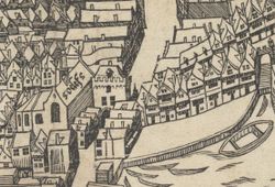 De Olofspoort en Olofskapel in Amsterdam. Ook in Amsterdam werd Olav de Heilige door schippers vereerd, onder meer in de Olofskapel aan het begin van de Zeedijk.
