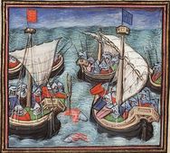 De slag bij Arnemuiden, 1338. Deze slag in 1338 was het eerste zeegevecht in de Europese geschiedenis waarbij gebruik werd gemaakt van buskruit. Het Engelse vlaggenschip de <em>Cristoffer</em> was uitgerust met drie kanonnen. De strijd vond plaats in de Honderdjarige Oorlog. De Engelse vloot die in die plaats aanwezig was, vervoerde ladingen wol voor de Engelse koning en zijn Vlaamse bondgenoten. Een Franse vloot viel aan en won.