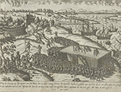 De inname van Den Briel door de Watergeuzen, 1 april 1572. Rechts op de voorgrond is de Geuzenleider Lumey weergegeven, te paard bij een vendel soldaten.
