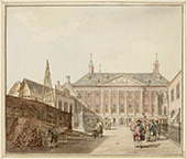Het Prinsenhof in Amsterdam. In het Prinsenhof aan de Oudezijds Voorburgwal zetelde de Admiraliteit van Amsterdam. Op de binnenplaats heerste vaak grote drukte van mannen die wilden aanmonsteren bij de oorlogsvloot.