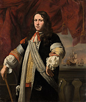 Engel de Ruyter (1649-1683), viceadmiraal. Engel de Ruyter, zoon van luitenant-admiraal Michiel de Ruyter, is hier als twintigjarige afgebeeld. Net als zijn vader liet hij zich portretteren door Ferdinand Bol. Deze gaf Engel het uiterlijk van een heerser, ondanks diens jonge leeftijd. De schepen op de achtergrond zijn geschilderd door Willem van de Velde de Jonge.