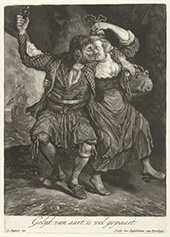Dansend paar. Dansende matroos en een vrouw. Onderdeel van een reeks van acht prenten, vervaardigd naar aanleiding van de verovering van Namen op de Fransen door de geallieerden op 5 september 1695.