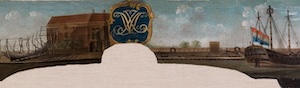 De ’s Lands Werf in Vlissingen. De timmerwerf van de Admiraliteit van Zeeland te Vlissingen. Op het schilderij zijn drie fasen van de scheepsbouw te zien: in het midden een scheepshol op de helling, links de tewaterlating en rechts de afbouw.