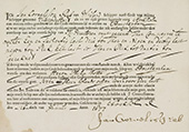 Teer en pek. Bevrachtingscontract voor het vervoer van teer en pek van Stockholm naar Amsterdam door schipper Jan Cornelis Rab van Vlieland met het schip het <em>Vliegende Hart</em>, 26 juni 1677.