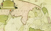 Hydrografisch kaart van Nicolaas Witsen (1641-1717), burgemeester van Amsterdam. Nicolaas Witsen heeft zich persoonlijk beziggehouden met de hydrografische kartering van de zeegaten van de Zuiderzee. Sedert 1696, toen hij inspecteur van de Commissie van de Pilotage werd, nam hij deel aan de opname van de zeegaten het Vlie en het Marsdiep. Het resultaat is bewaard gebleven in deze kaart. Op het titelvignet is links een zeeman met een dieplood afgebeeld.