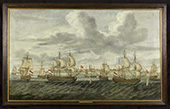 Kaperschepen op de rede van Vlissingen. Voor Vlissingen was de kaapvaart een belangrijke bedrijfstak. De schepen voeren een zogenaamde geus op de boegspriet, een kleine Nederlandse vlag met in dit geval het wapen van Vlissingen.