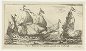 Twee fregatten. De fregatten behoorden tot het vlootbouwprogramma waarmee in de Eerste Engelse Oorlog (1652-1654) werd begonnen. Het onderschrift ‘Twee Nieuwe Fregatten, gerust ten Oorloogh, tegen t’ Parlement van Engelandt’ verwijst naar die oorlog.