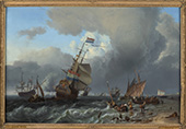 De <em>Hollandia</em>, 1665. De terugkomst van de <em>Hollandia</em> in het Landsdiep bij Huisduinen, 3 november 1665. Op de gloednieuwe <em>Hollandia</em> had raadpensionaris Johan de Witt een geheime verkenningstocht gemaakt in de monding van de Theems, ter voorbereiding van wat de Tocht naar Chatham in 1667 zou worden.