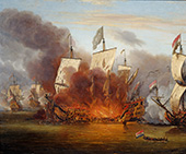 Branderaanval, 1672. Tijdens de Slag bij Solebay (7 juni 1672) vielen Nederlandse branders van de vloot van Michiel de Ruyter de <em>Royal James</em> aan, het vlaggenschip van de Engelse viceadmiraal Edward Montagu, Earl of Sandwich. Het schip zonk en Sandwich verdronk.