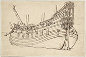 Bewapend fluitschip. Op de tekening staat het jaartal 1642, mogelijk het bouwjaar van het schip.