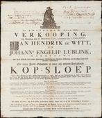 Verkoping van een ‘kop-sloep’ op 10 december 1810 te Amsterdam. Luxe items uit de inventaris wijzen erop dat het hier gaat om een speeljacht, met een gebeeldhouwde roerkop.