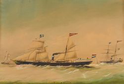 Schroefstoomschip <em>Ondine</em>. De <em>Ondine</em> was het eerste schip dat de in 1856 opgerichte Koninklijke Nederlandsche Stoomboot Maatschappij aankocht.