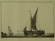 Een kaag bij windstilte. Kaagschepen waren stoere vaartuigen met een laadvermogen van 80 à 100 ton. Ze werden onder meer gebruikt voor het vervoer van hoogwaardige goederen van zwaarbeladen Oost-Indiëvaarders, vanaf de rede bij Den Helder over de Waddenzee en de Zuiderzee naar Amsterdam.