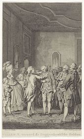 Prins Willem V beloont schout-bij-nacht Johan Zoutman en de andere Doggerbankhelden met eretekens, 30 november 1781